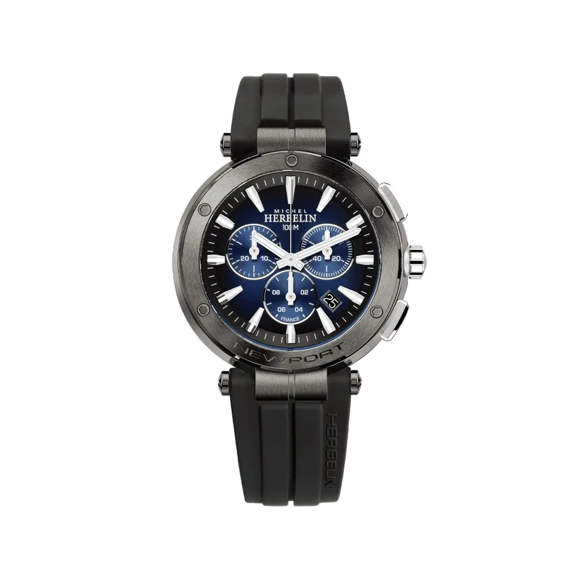 ⁣⁢Newport cronografo, quadrante blu dégradé, cassa acciaio rotonda, bracciale caucciù⁤⁣