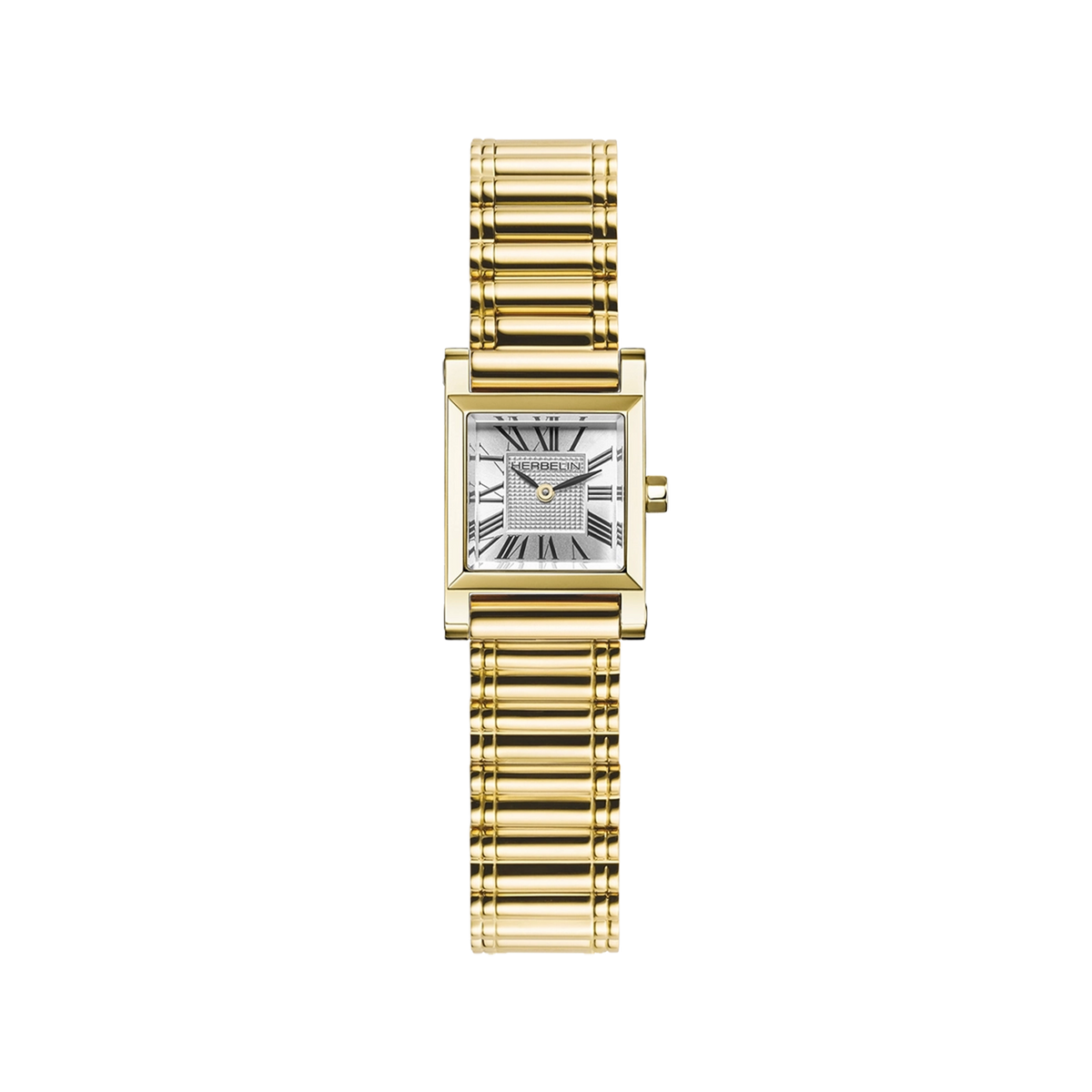 ⁣⁢Antarès, esfera plata guilloché, caja cuadrada acero PVD oro amarillo, brazalete acero bicolor⁤⁣