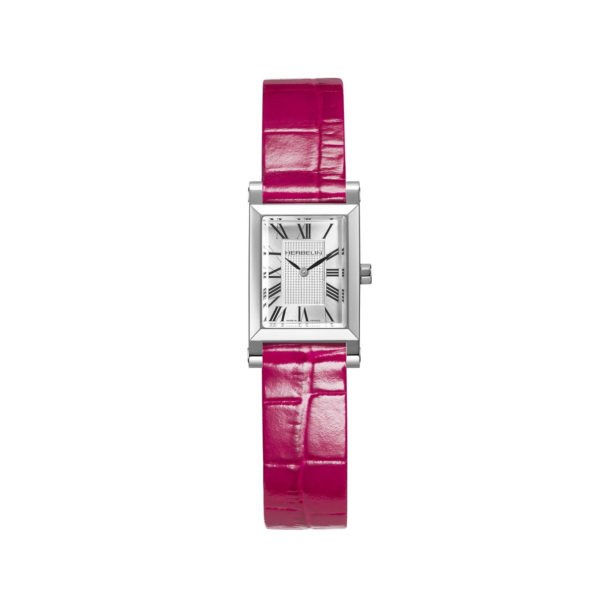 ⁣⁢Antarès Quartz Originale, esfera plateada blanca guilloché, caja facetada de acero, brazalete de piel rosa⁤⁣