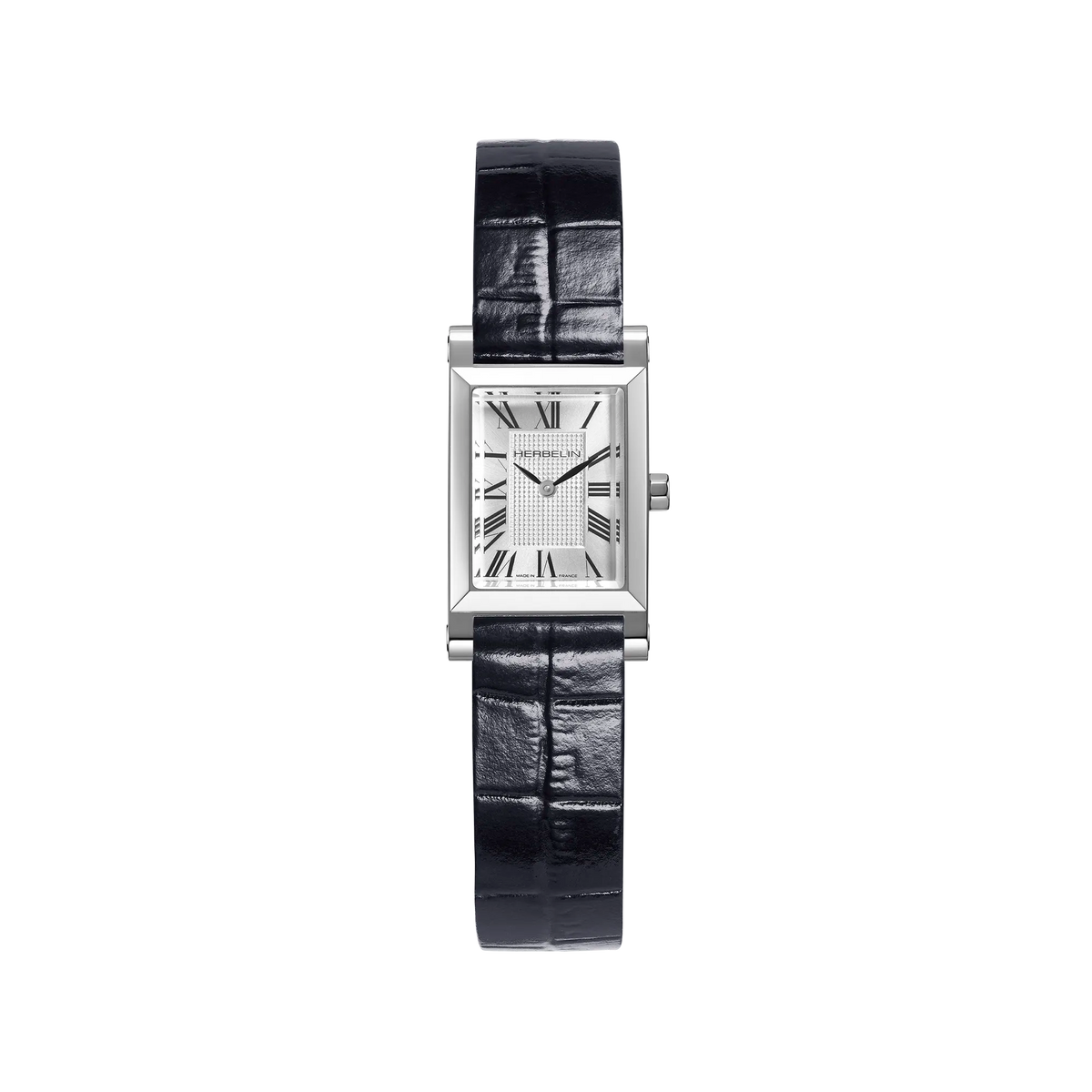 ⁣⁢Antarès Quartz Originale, esfera plateada blanca guilloché, caja facetada de acero, brazalete de piel azul⁤⁣