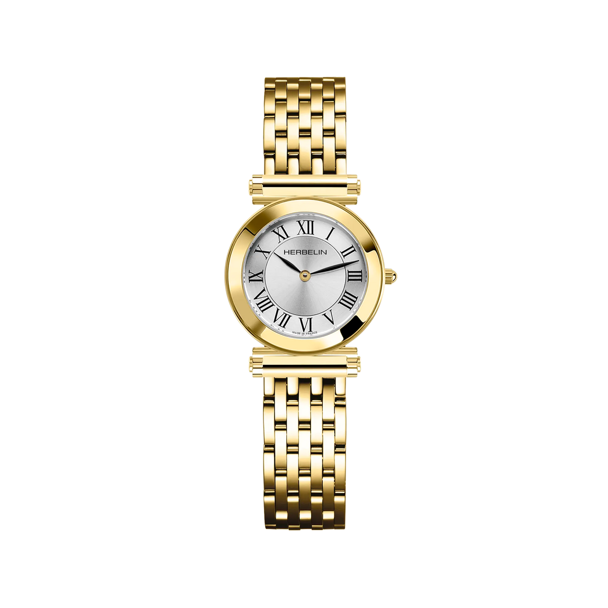 ⁣⁢Antarès Quartz Classique, esfera plateada, caja redonda PVD oro amarillo, brazalete de malla bicolor acero y PVD oro amarillo⁤⁣