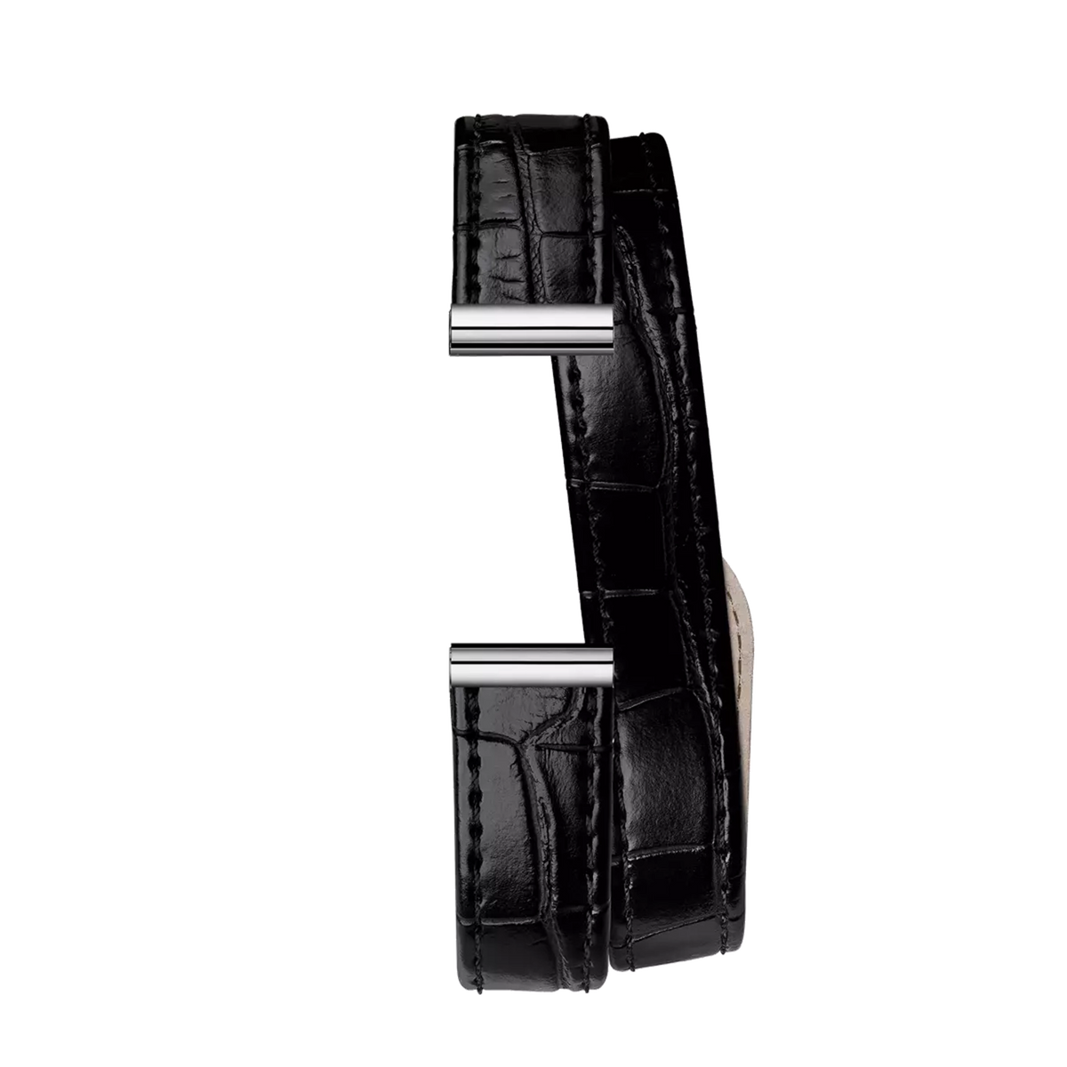⁣⁢Bracciale Antarès doppio in pelle nera⁤⁣