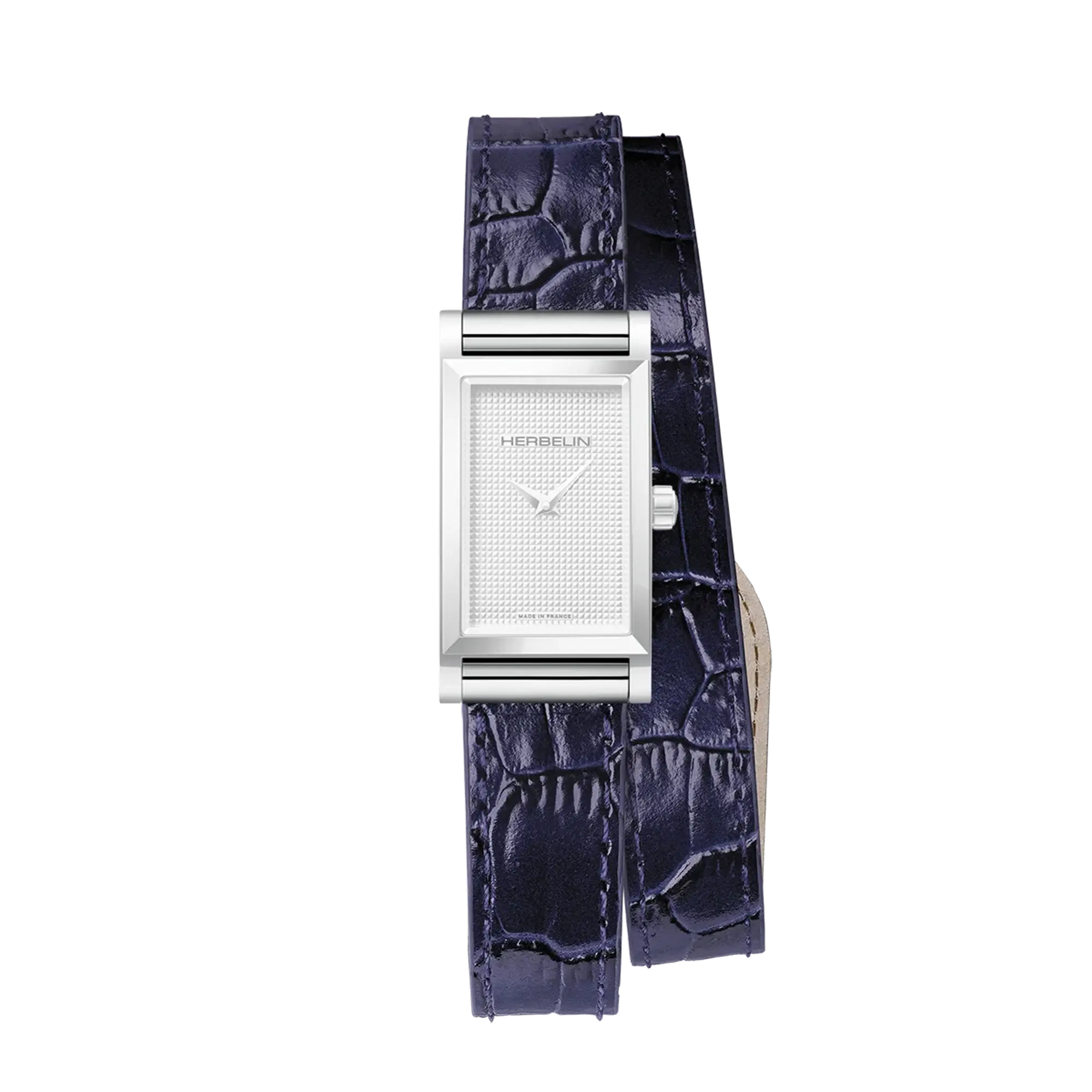 Bracelet Antarès double en cuir façon croco bleu