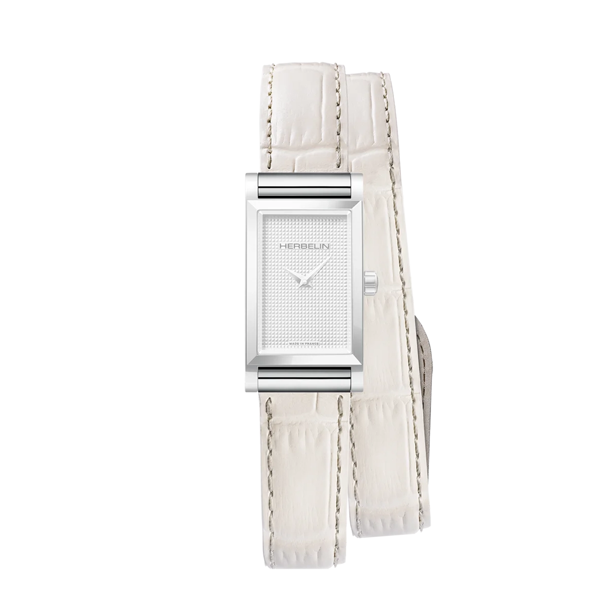 Bracelet Antarès double en cuir façon croco beige