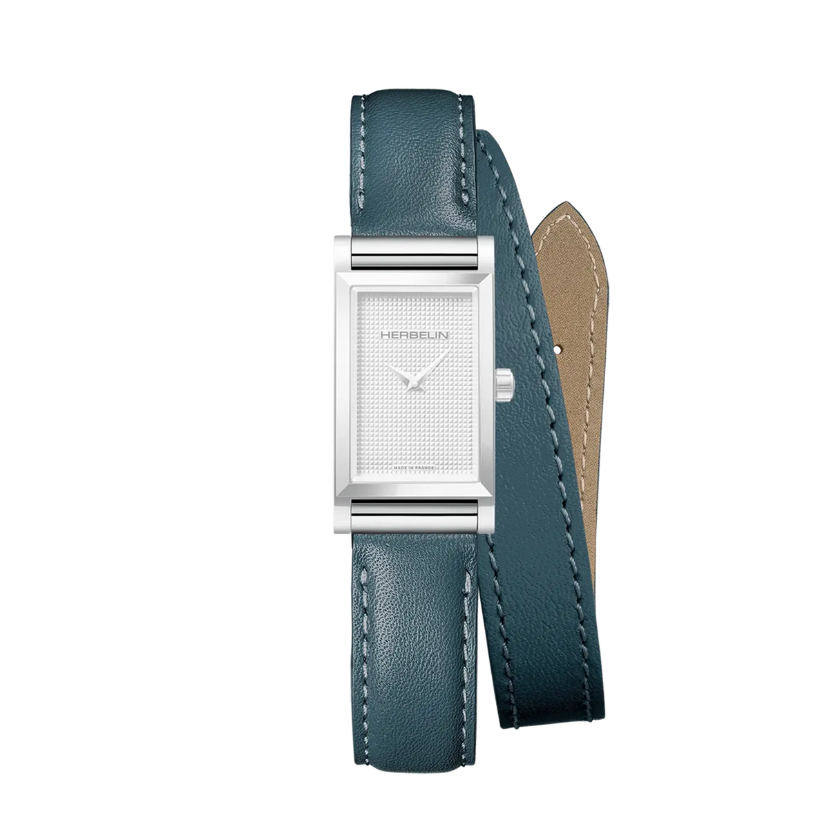 ⁣⁢Brazalete Antarès doble de piel azul⁤⁣