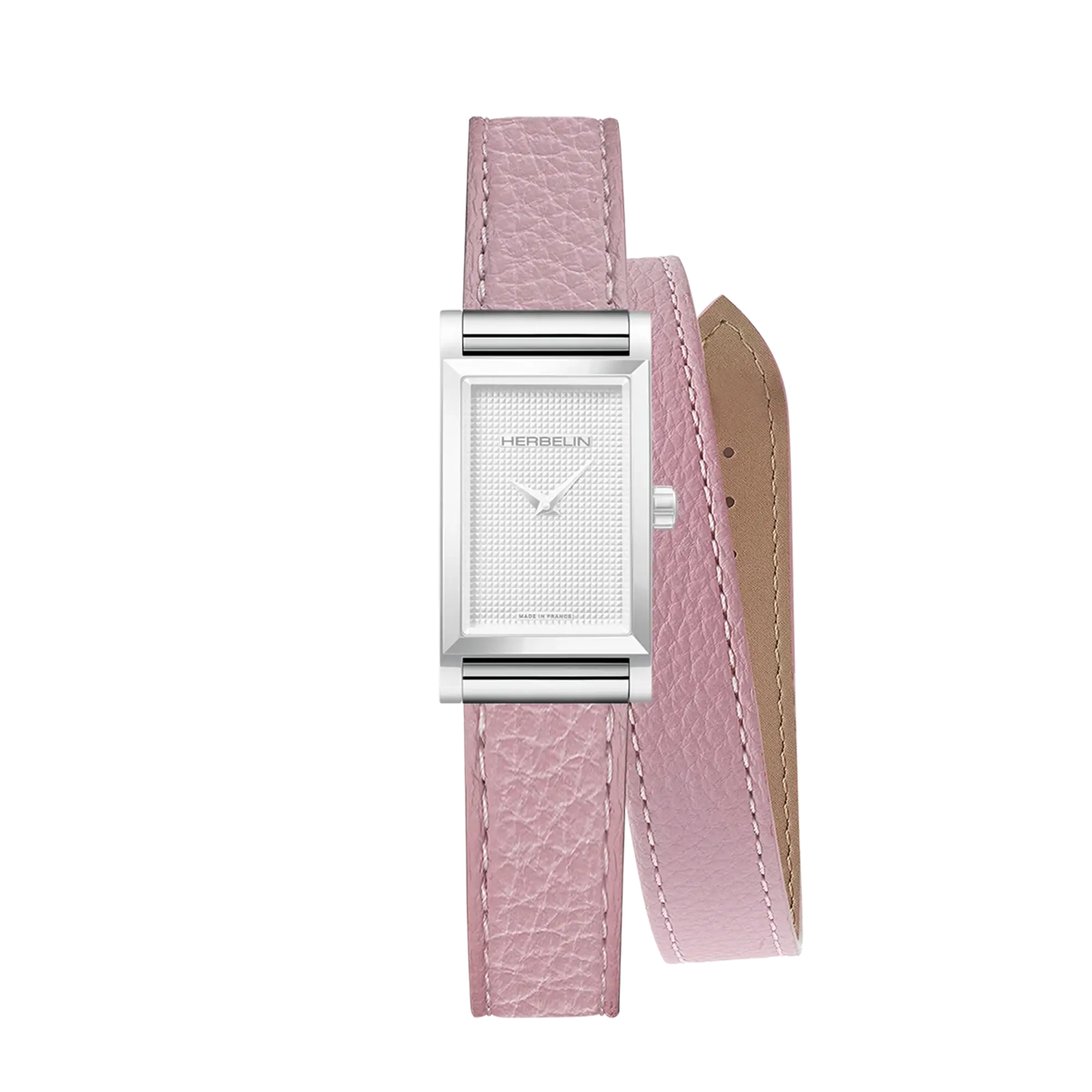 Bracelet Antarès double en cuir grainé rose