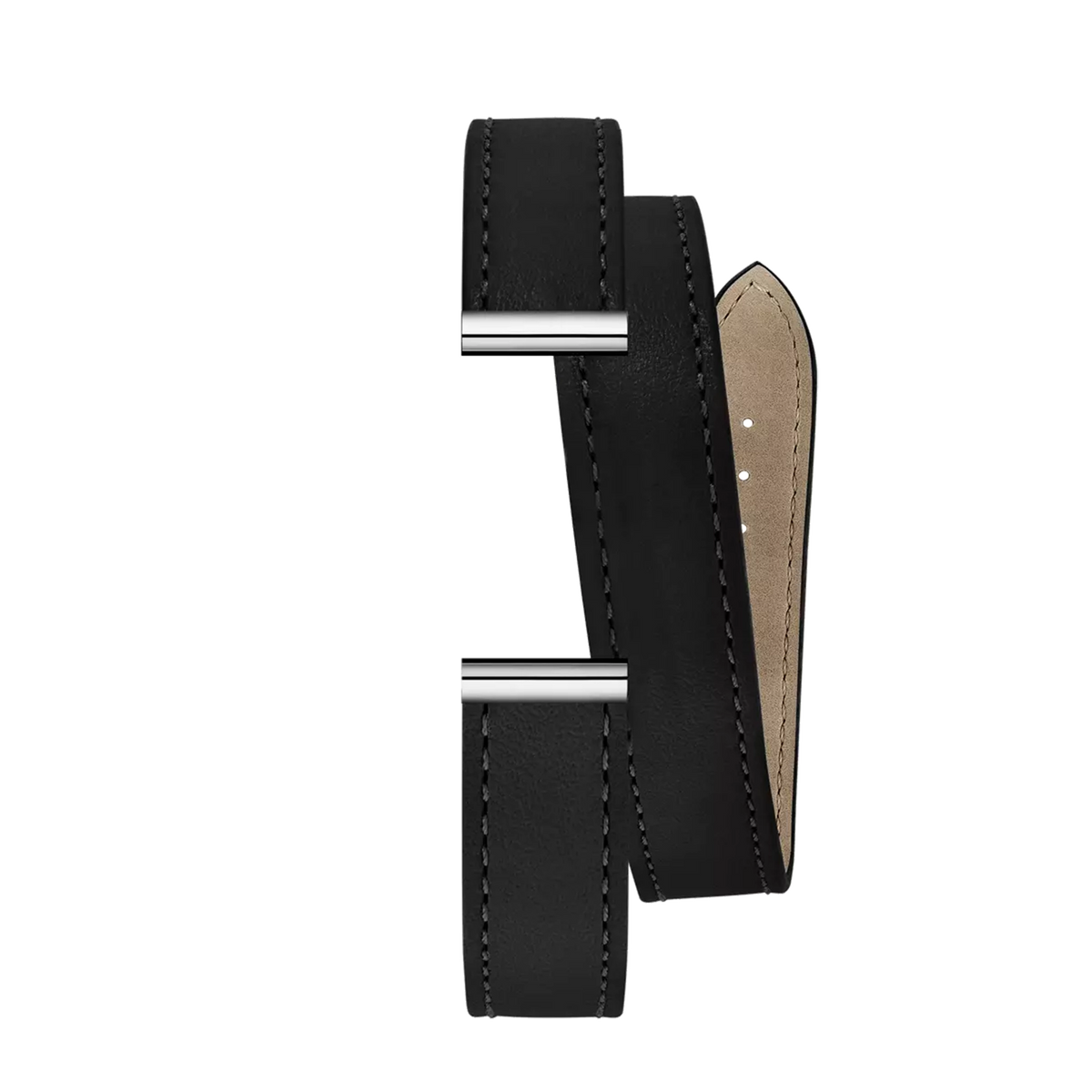 ⁣⁢Bracciale Antarès doppio in pelle nera⁤⁣