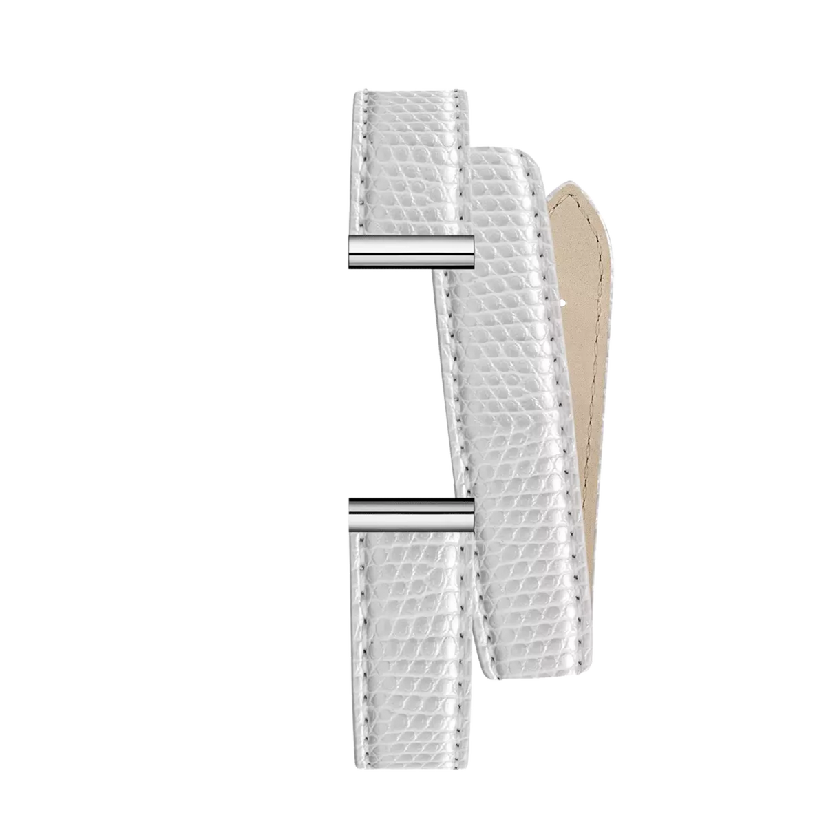 ⁣⁢Brazalete Antarès doble en iguana blanco⁤⁣