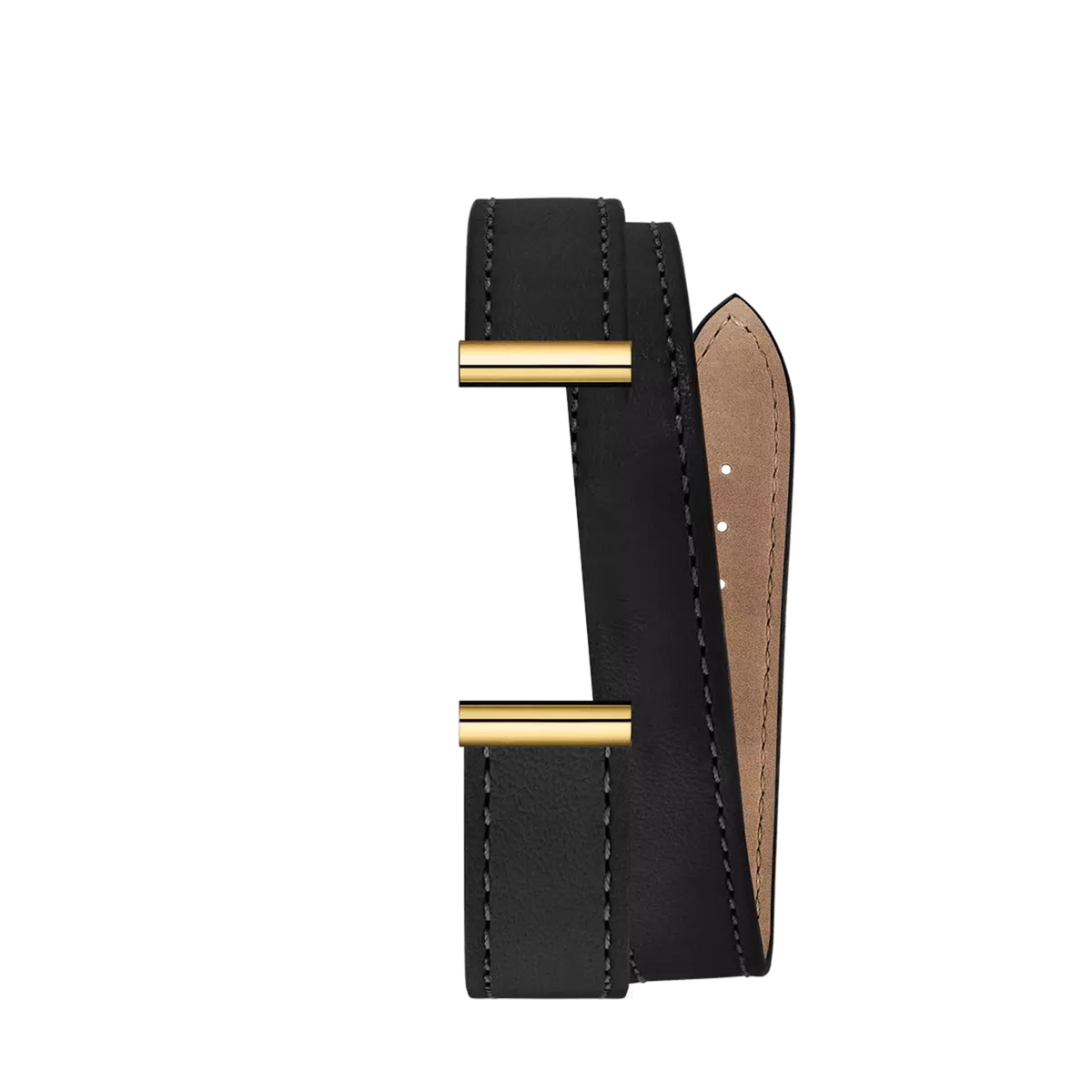 ⁣⁢Bracciale Antarès doppio in pelle nera⁤⁣