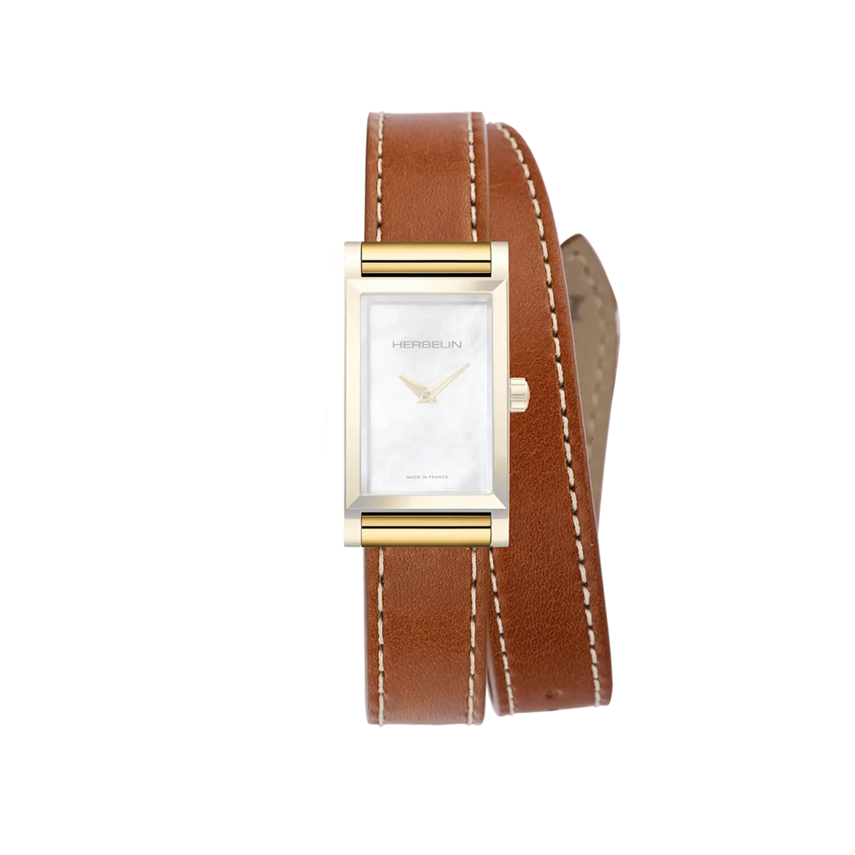 ⁣⁢Pulsera Antarès doble de piel camel⁤⁣