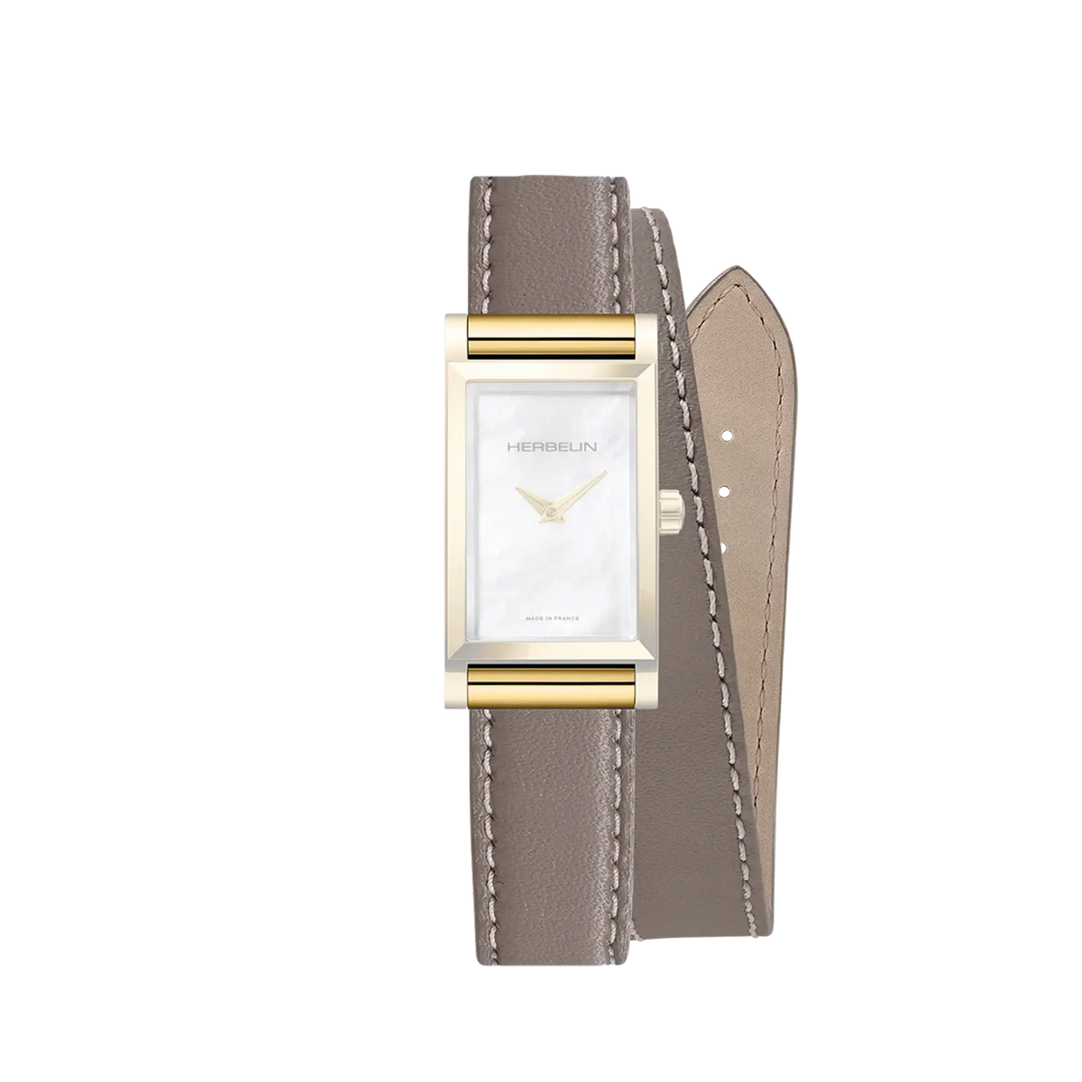⁣⁢Antarès double bracelet in beige leather⁤⁣
