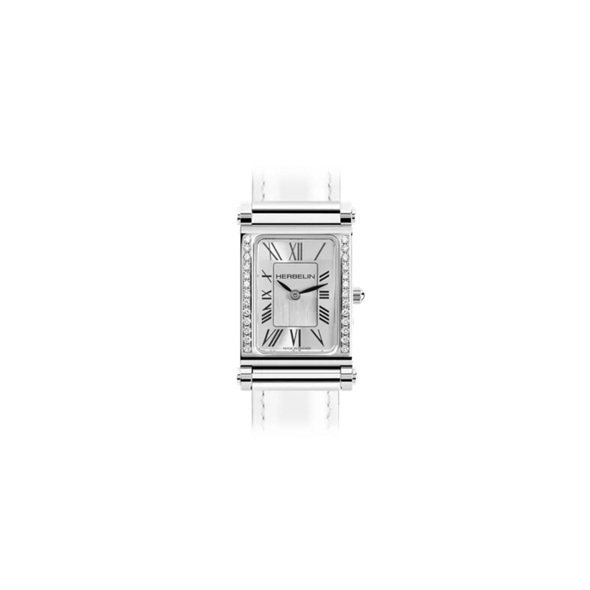 Antarès, cadran argent blanc, boîtier rectangle acier