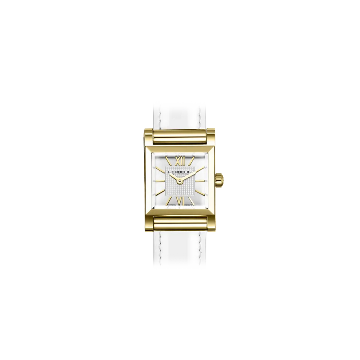 ⁣⁢Antarès, esfera plateada guilloché, caja cuadrada de acero PVD oro amarillo⁤⁣