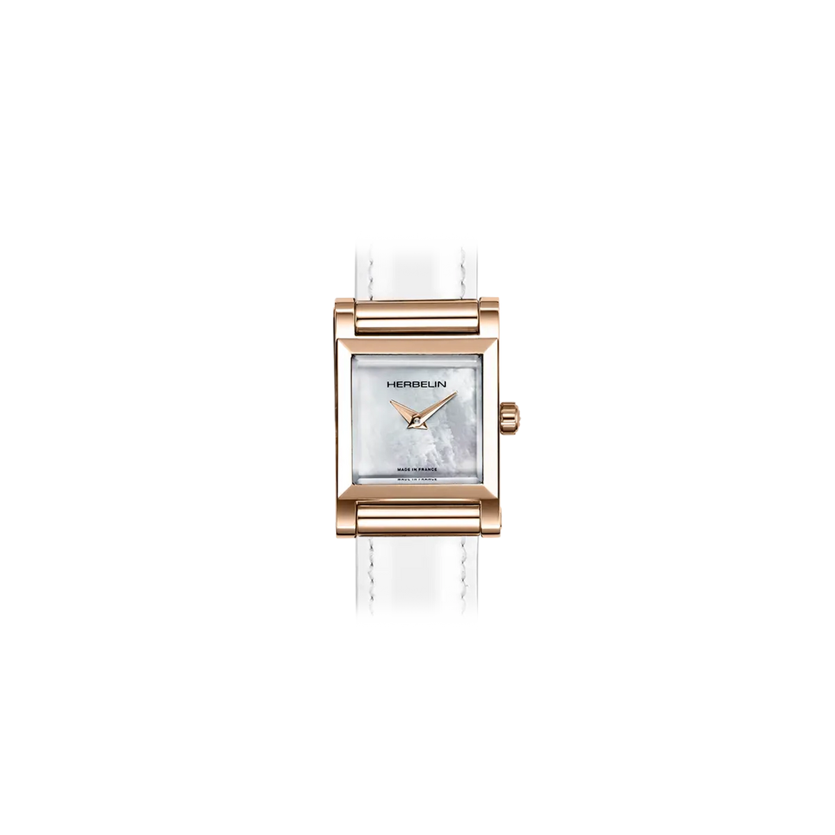 ⁣⁢Antarès, quadrante madreperla bianca, cassa quadrata acciaio PVD oro rosa⁤⁣
