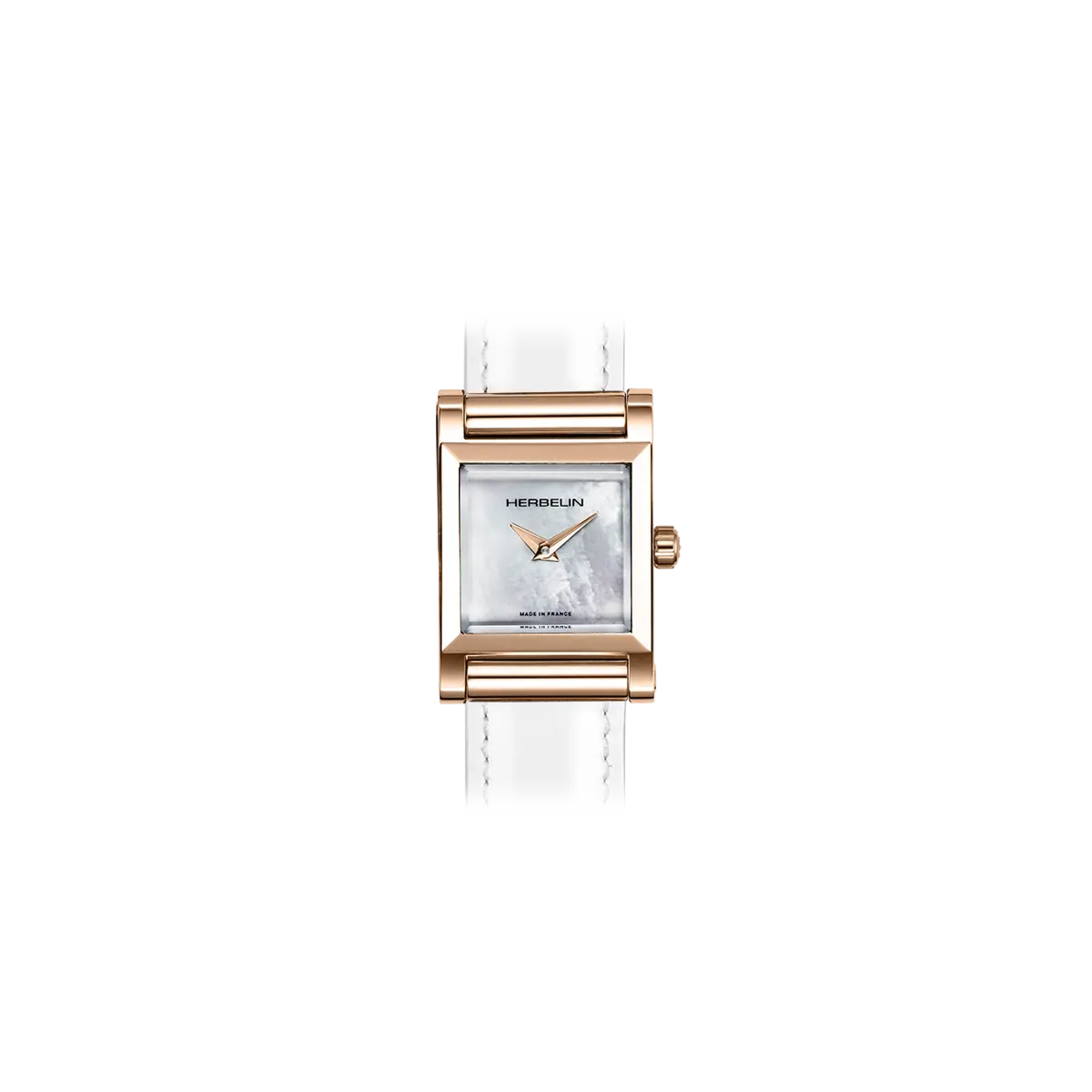 ⁣⁢Antarès, quadrante madreperla bianca, cassa quadrata acciaio PVD oro rosa⁤⁣