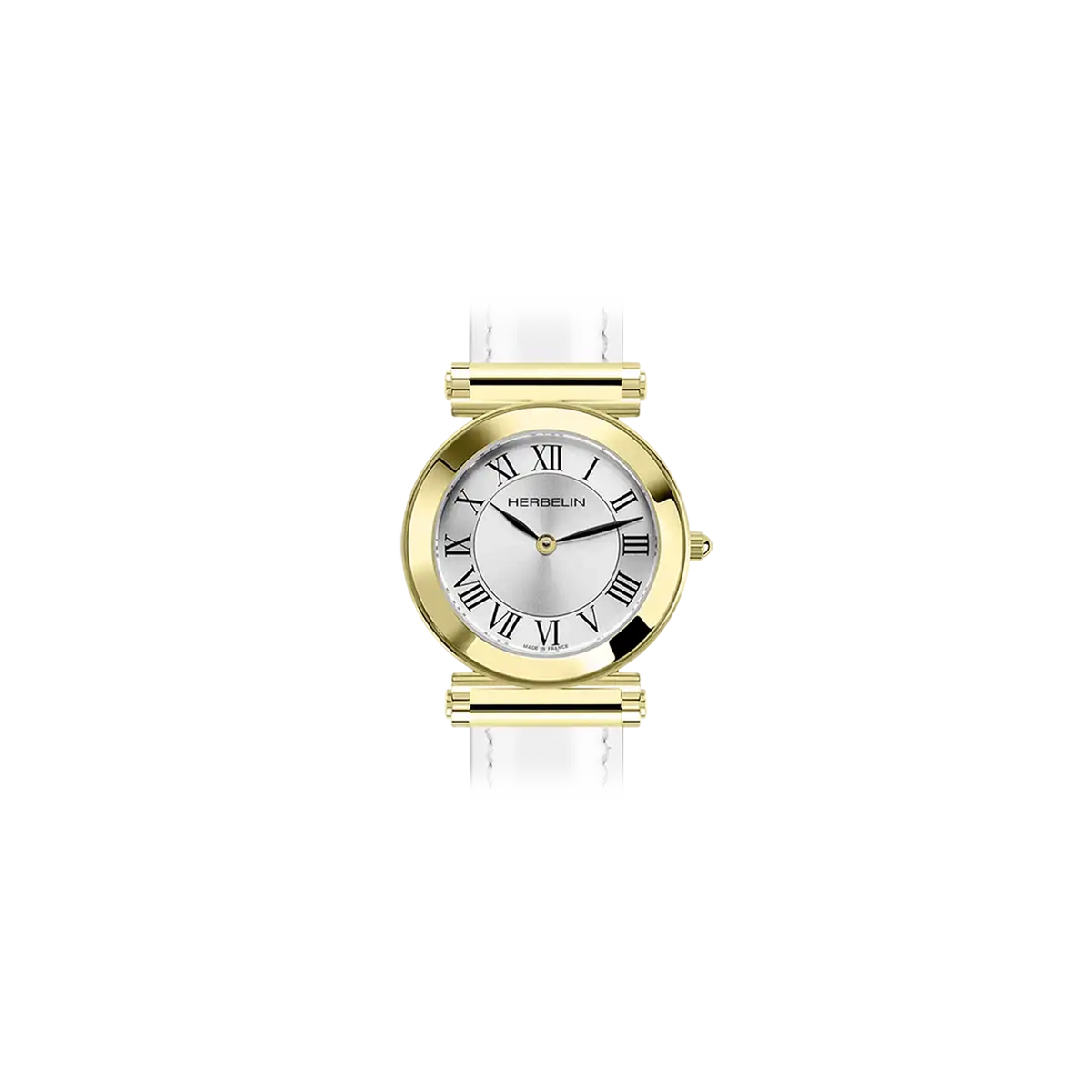 ⁣⁢Antarès, quadrante bianco argento, cassa tonda acciaio PVD oro giallo⁤⁣