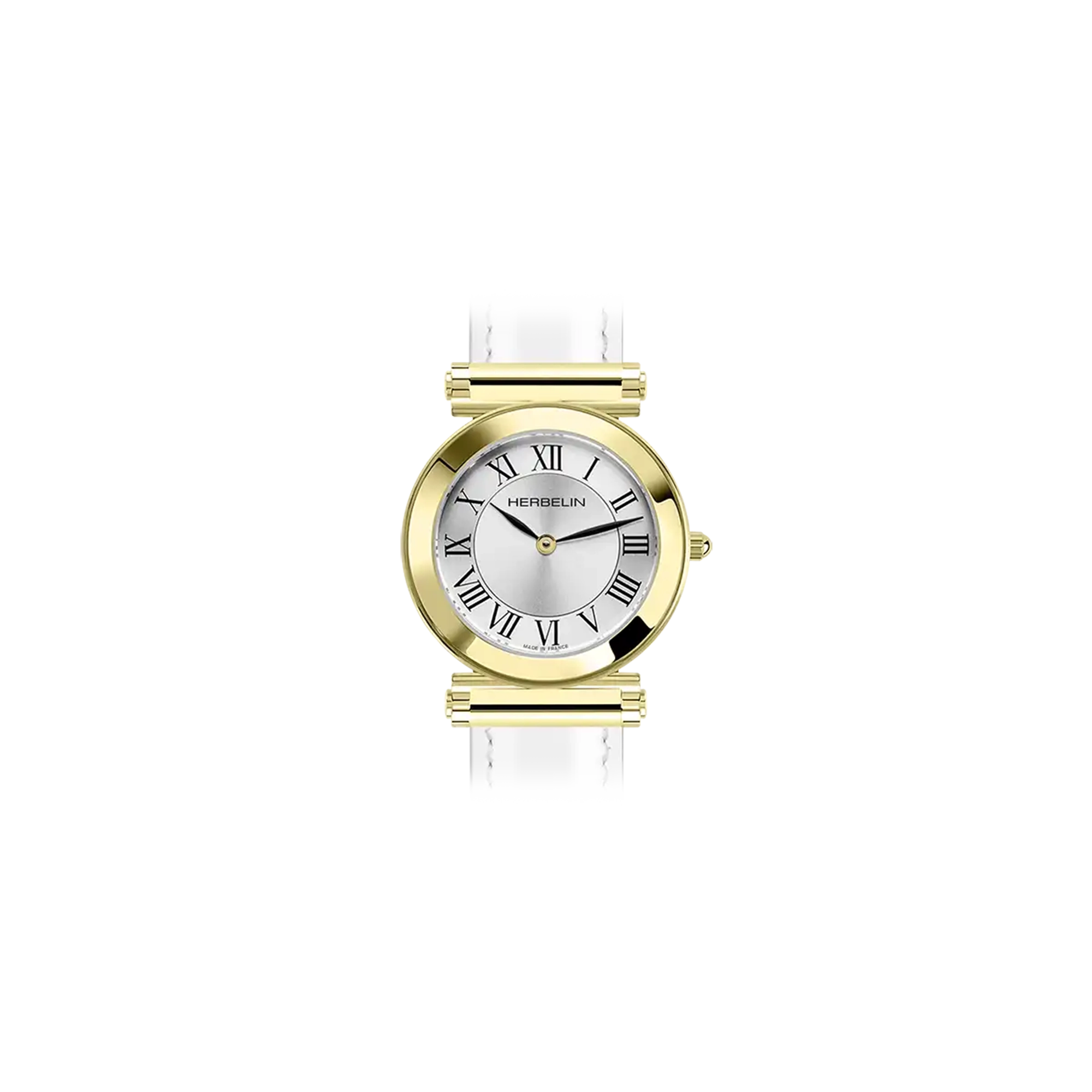 ⁣⁢Antarès, quadrante bianco argento, cassa tonda acciaio PVD oro giallo⁤⁣