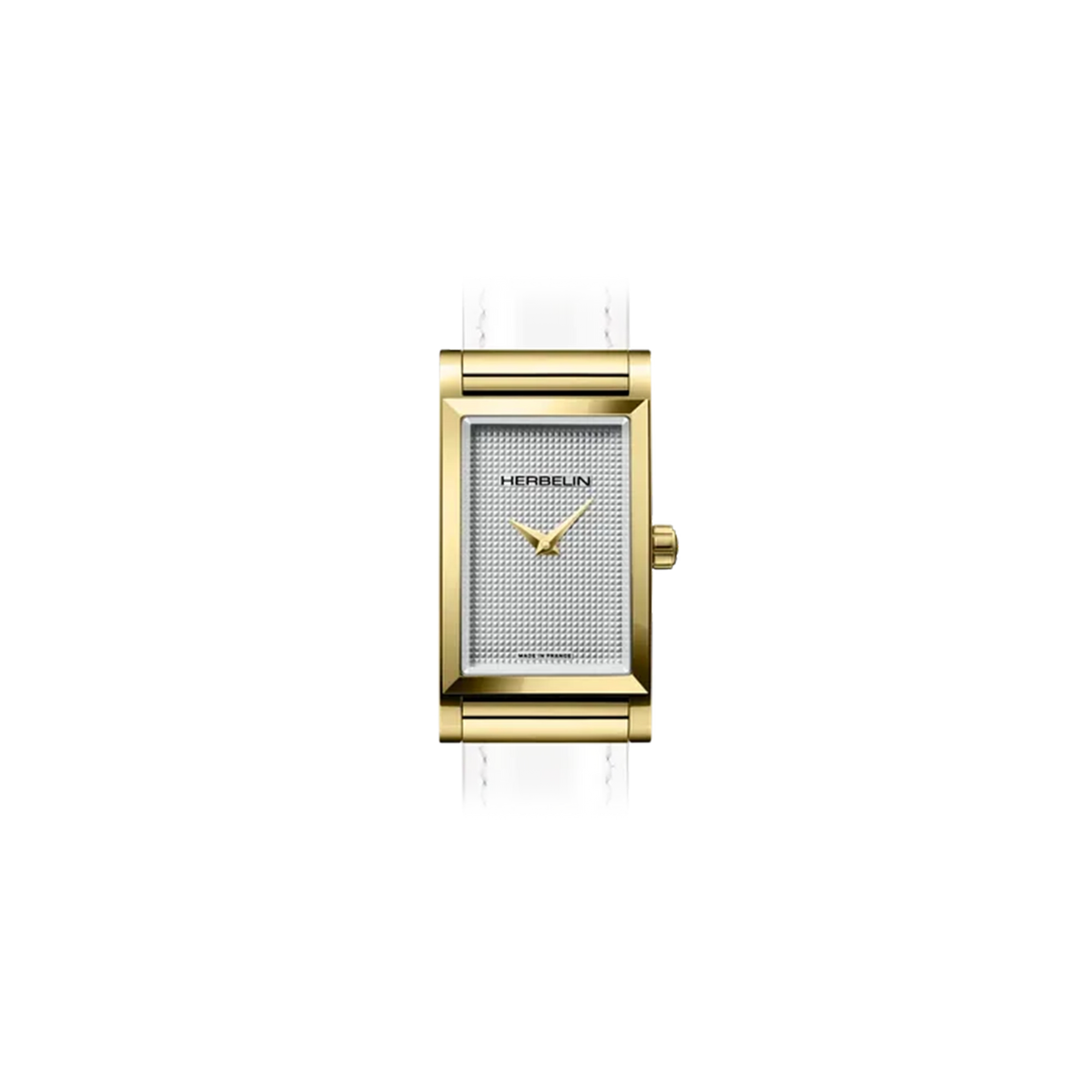 ⁣⁢Antarès, esfera plateada guilloché, caja rectangular de acero PVD oro amarillo⁤⁣