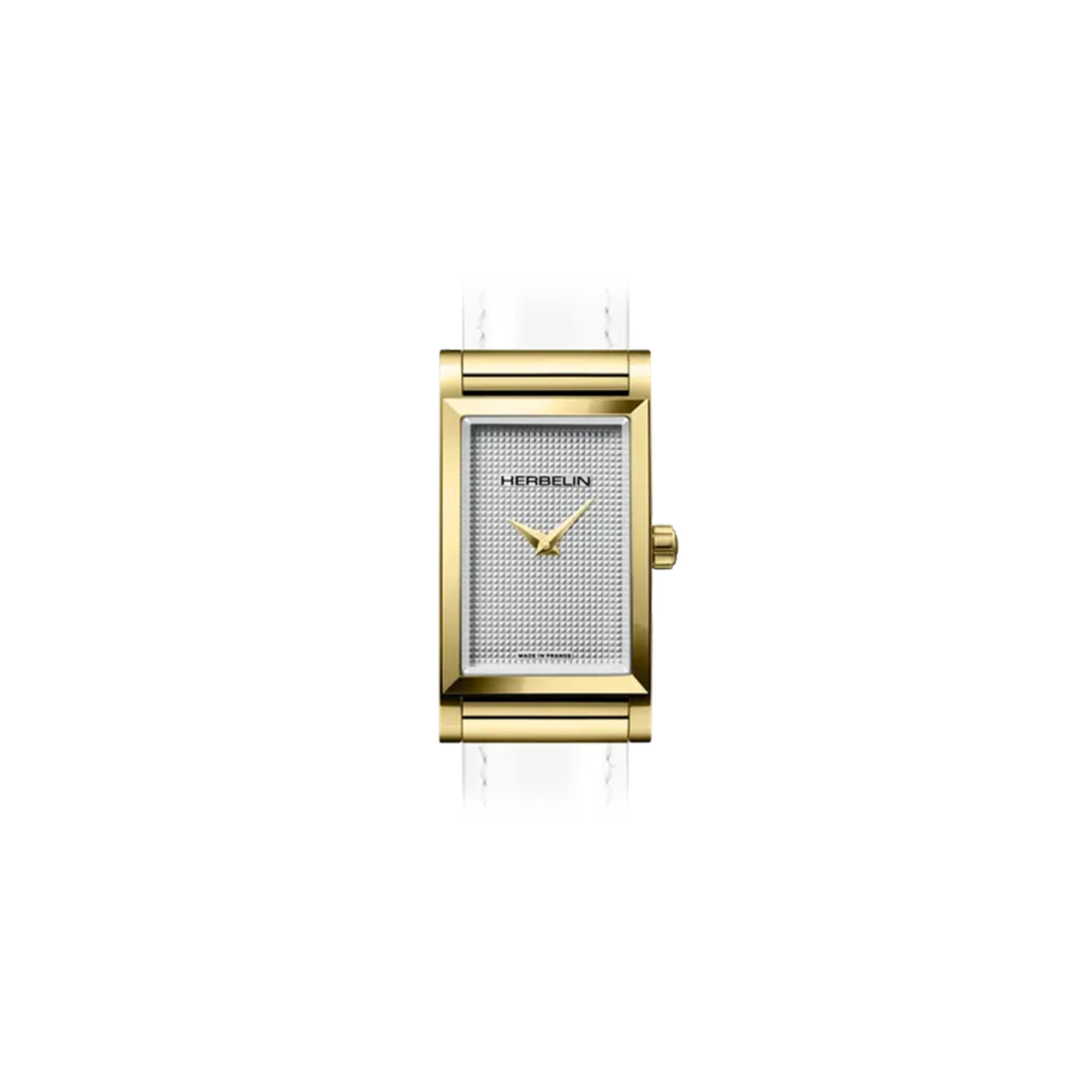 ⁣⁢Antarès, quadrante argenté guilloché, cassa rettangolare in acciaio PVD oro giallo⁤⁣