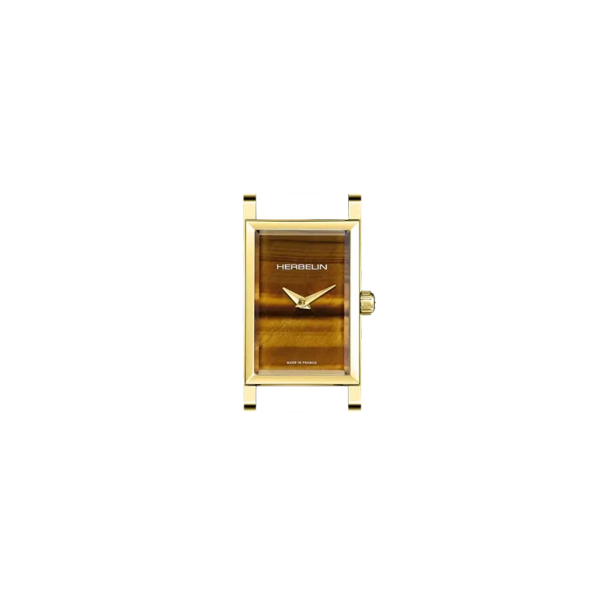⁣⁢Antarès, esfera de piedra natural ojo de tigre, caja rectangular de acero PVD oro amarillo⁤⁣