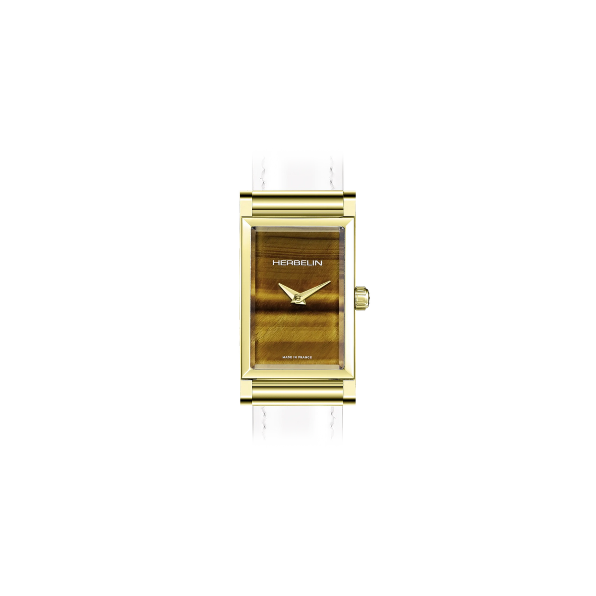 ⁣⁢Antarès, esfera de piedra natural ojo de tigre, caja rectangular de acero PVD oro amarillo⁤⁣