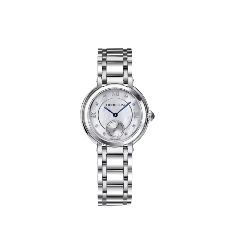 montre galet femme bracelet acier cadran nacre