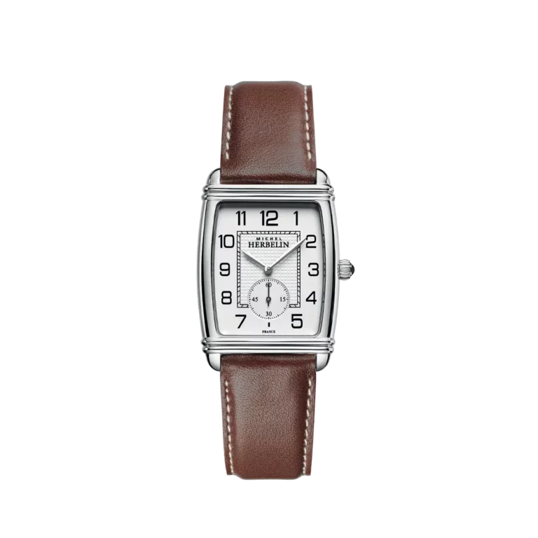 montre herbelin homme modele art deco bracelet cuir marron fonce