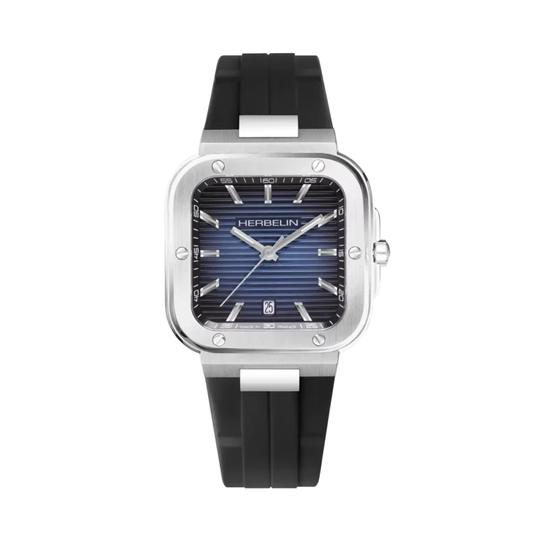 montre cap camarat carre bracelet caoutchouc FKM cadran bleu