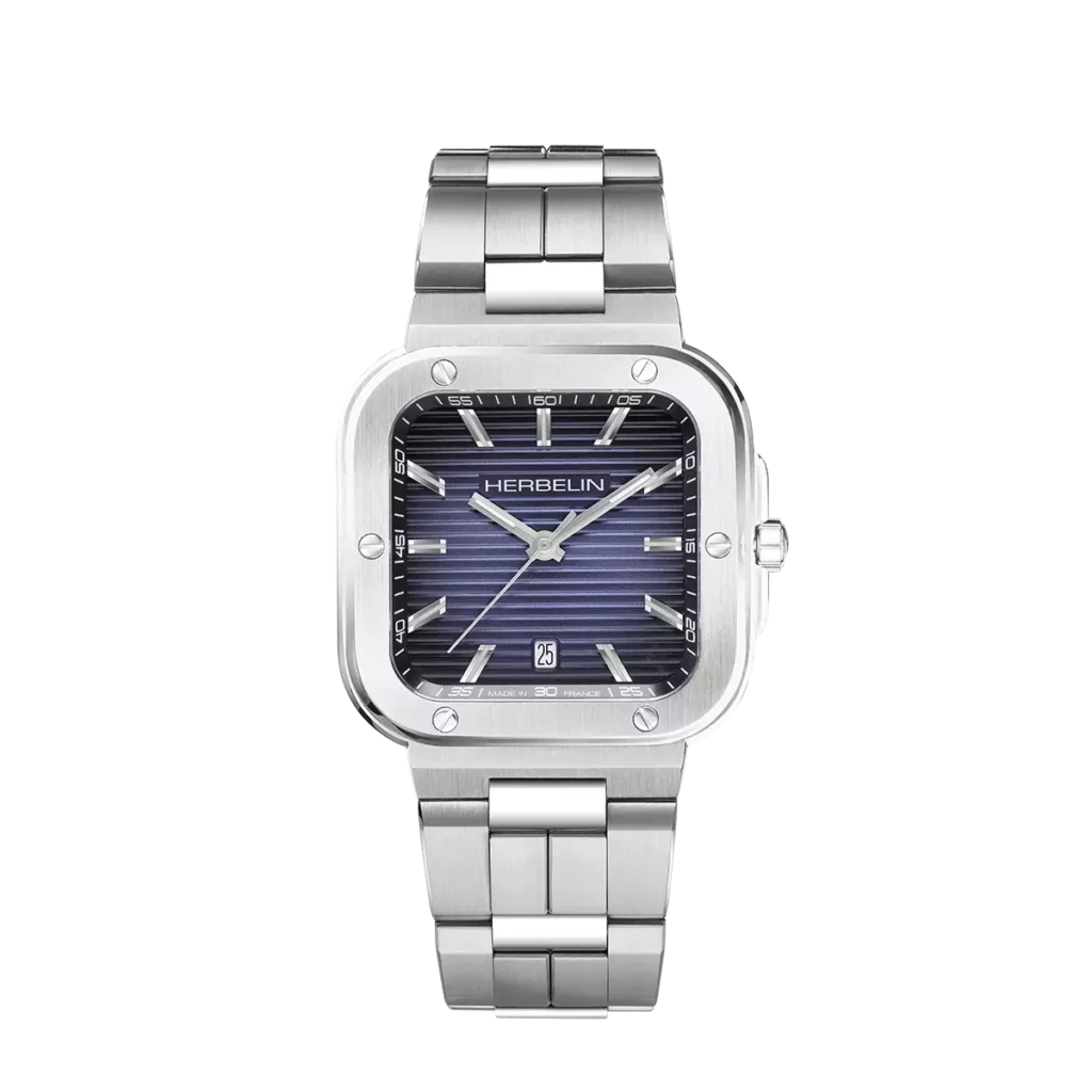 montre herbelin cap camarat boitier carré bleu acier inoxydable