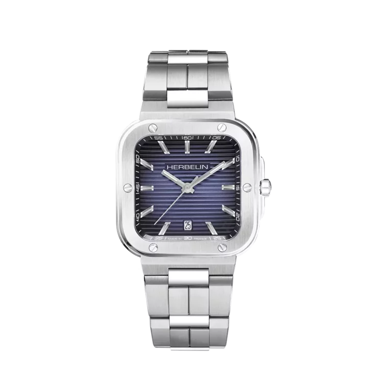 montre herbelin cap camarat boitier carré bleu acier inoxydable