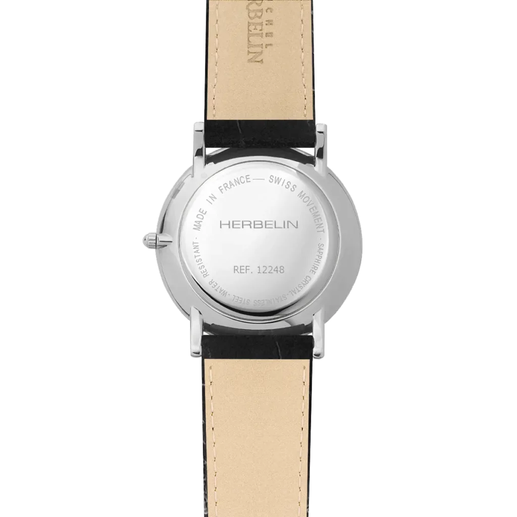 dos montre herbelin bracelet cuir cadran acier