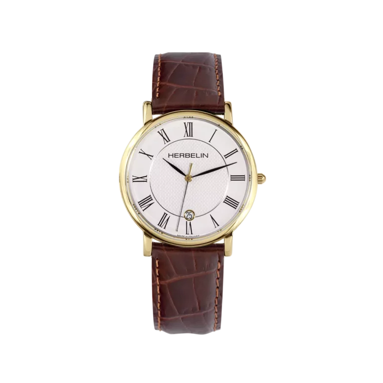 montre homme herbelin bracelet cuir marron facon croco cadran chiffres romains