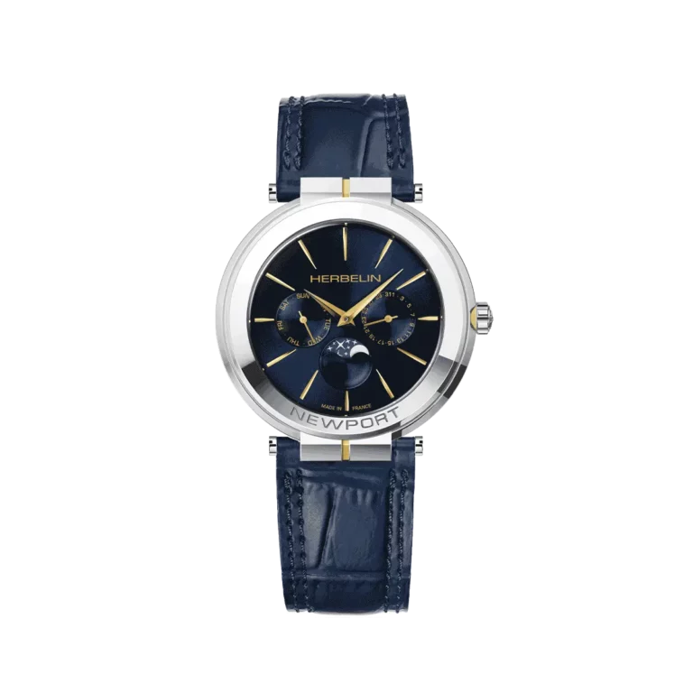 montre herbelin newport slim bracelet bleu cadran bleu phase de lune