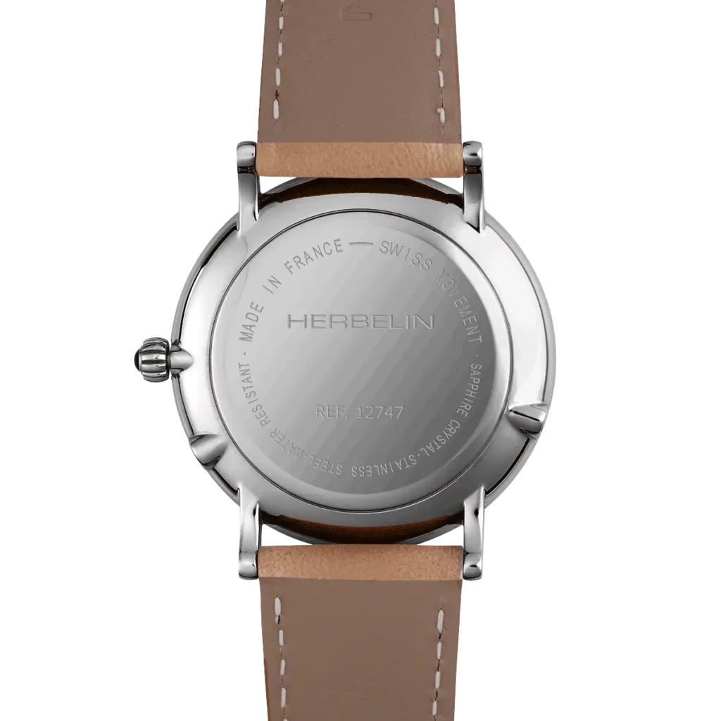 dos montre herbelin bracelet cuir phase de lune