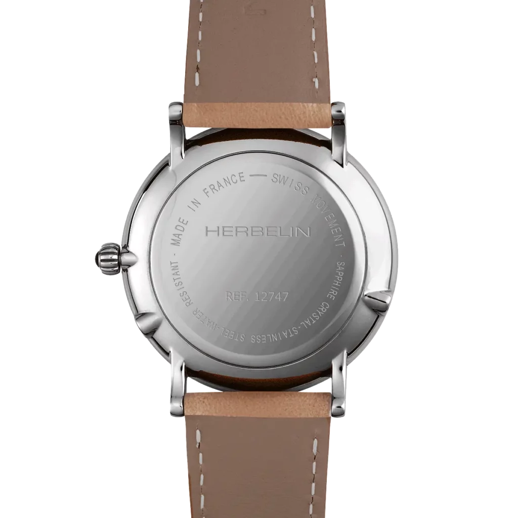 dos montre herbelin bracelet cuir phase de lune