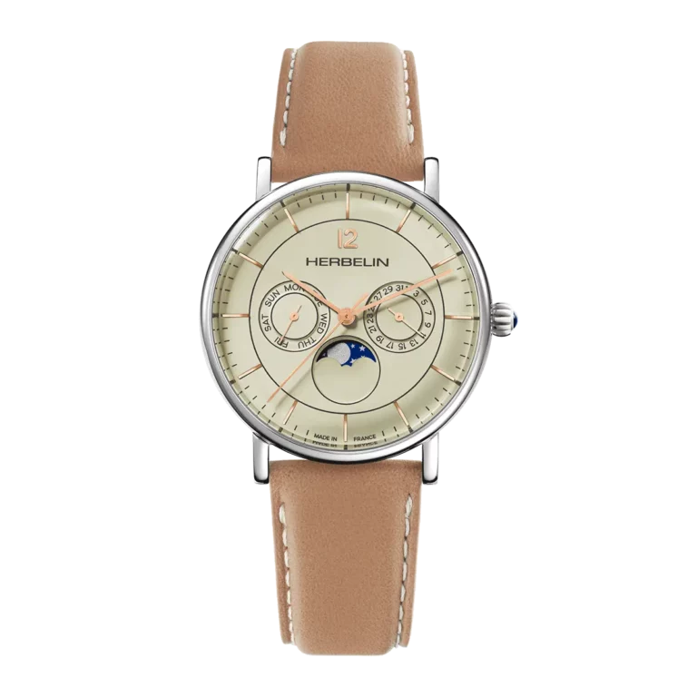 montre herbelin inspiration bracelet cuir marron phase de lune