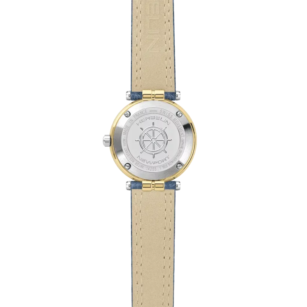 dos montre herbelin bracelet cuir bleu newport