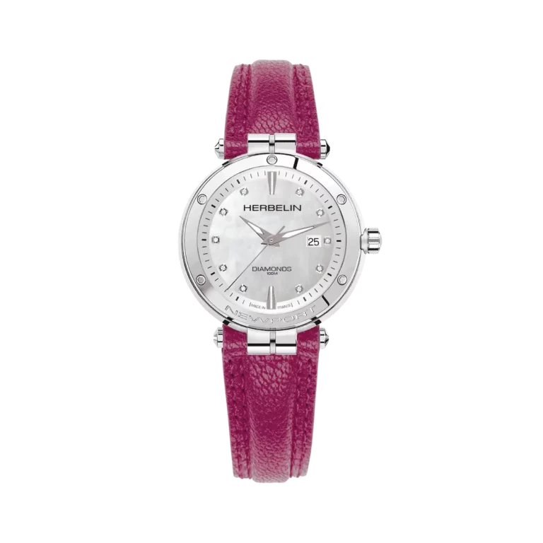 montre rose herbelin femme bracelet cuir newport