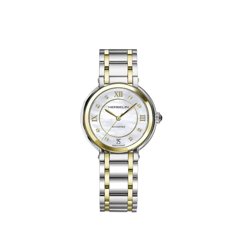 montre automatique plaque or jaune argent femme herbelin