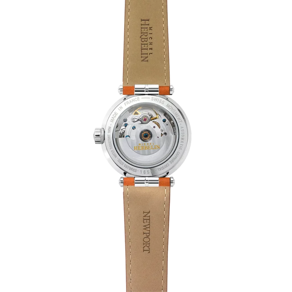 dos montre herbelin femme bracelet cuir cadran nacre mouvement automatique