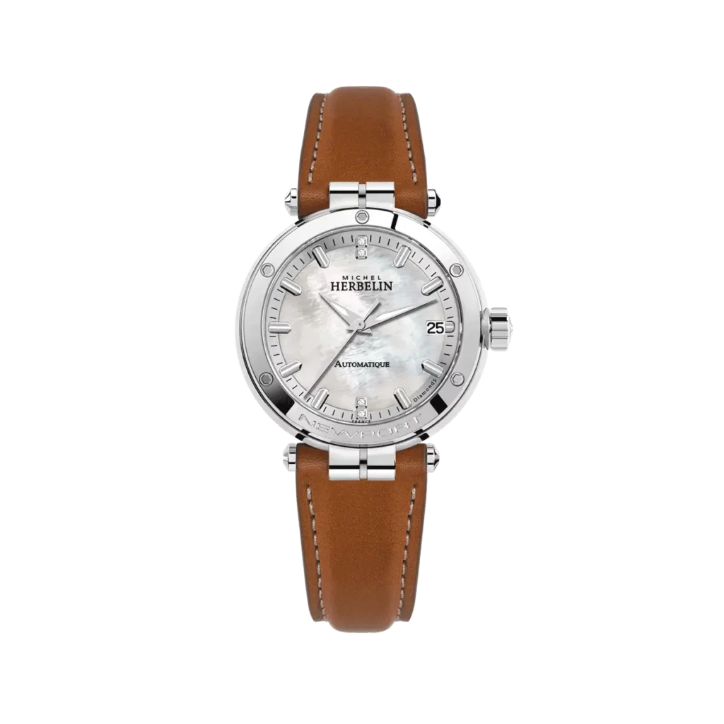 montre herbelin femme bracelet cuir cadran nacre mouvement automatique