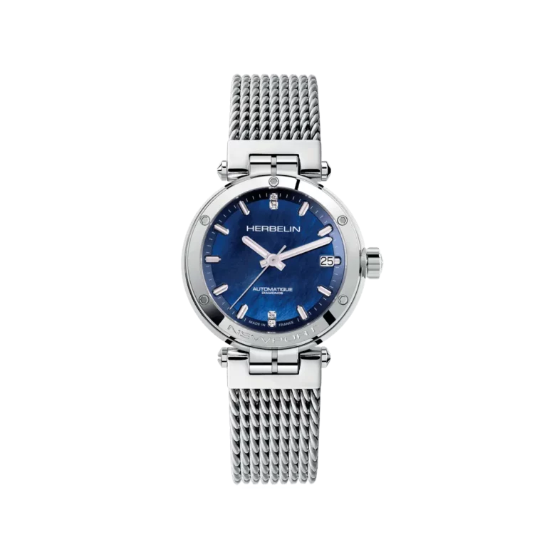 montre femme herbelin automatique cadran bleu bracelet acier
