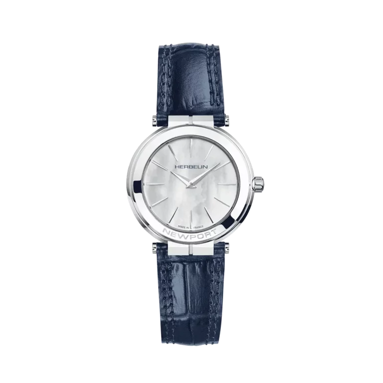 montre herbelin bracelet bleu cadran nacre boitier acier