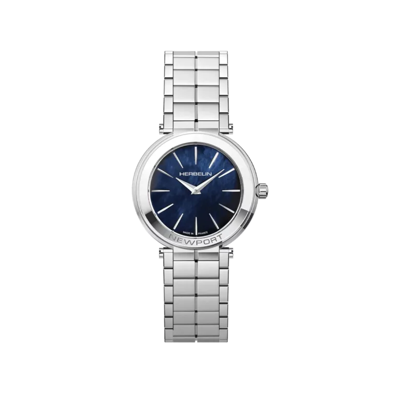 montre herbelin acier cadran bleu nacre newport slim