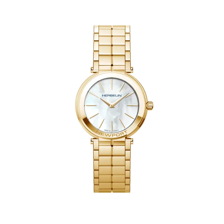 montre herbelin plaque or jaune cadran nacre montre femme newport slim