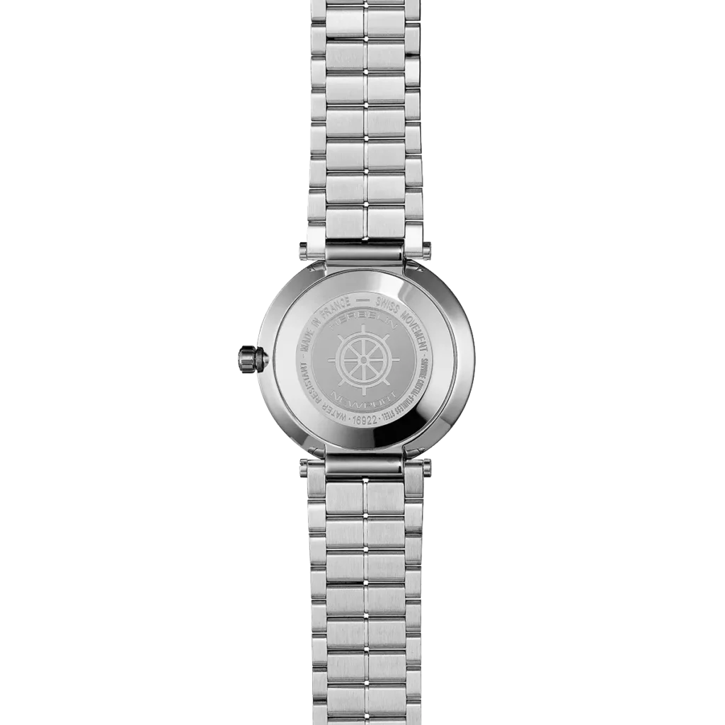 dos montre femme bicolore acier argent cadran nacre aiguille pvd or jaune