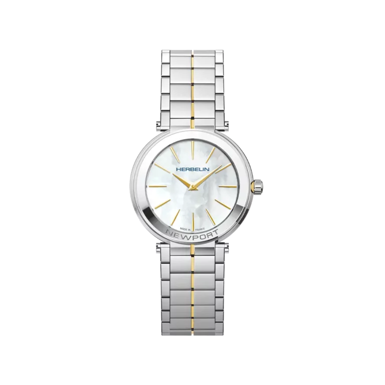 montre femme bicolore acier argent cadran nacre aiguille pvd or jaune