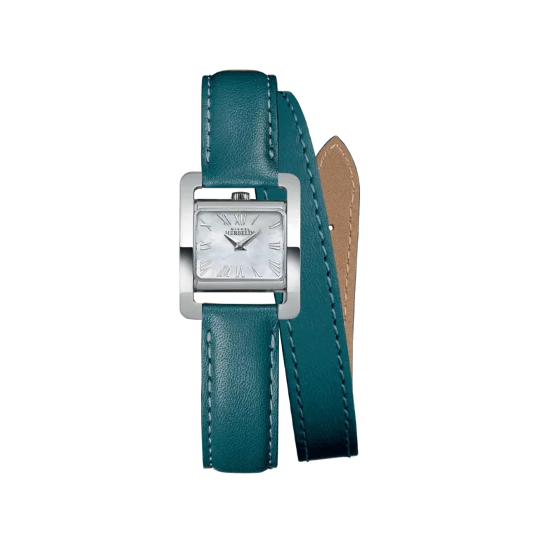 montre herbelin bracelet double tour bleu canard cadran nacre