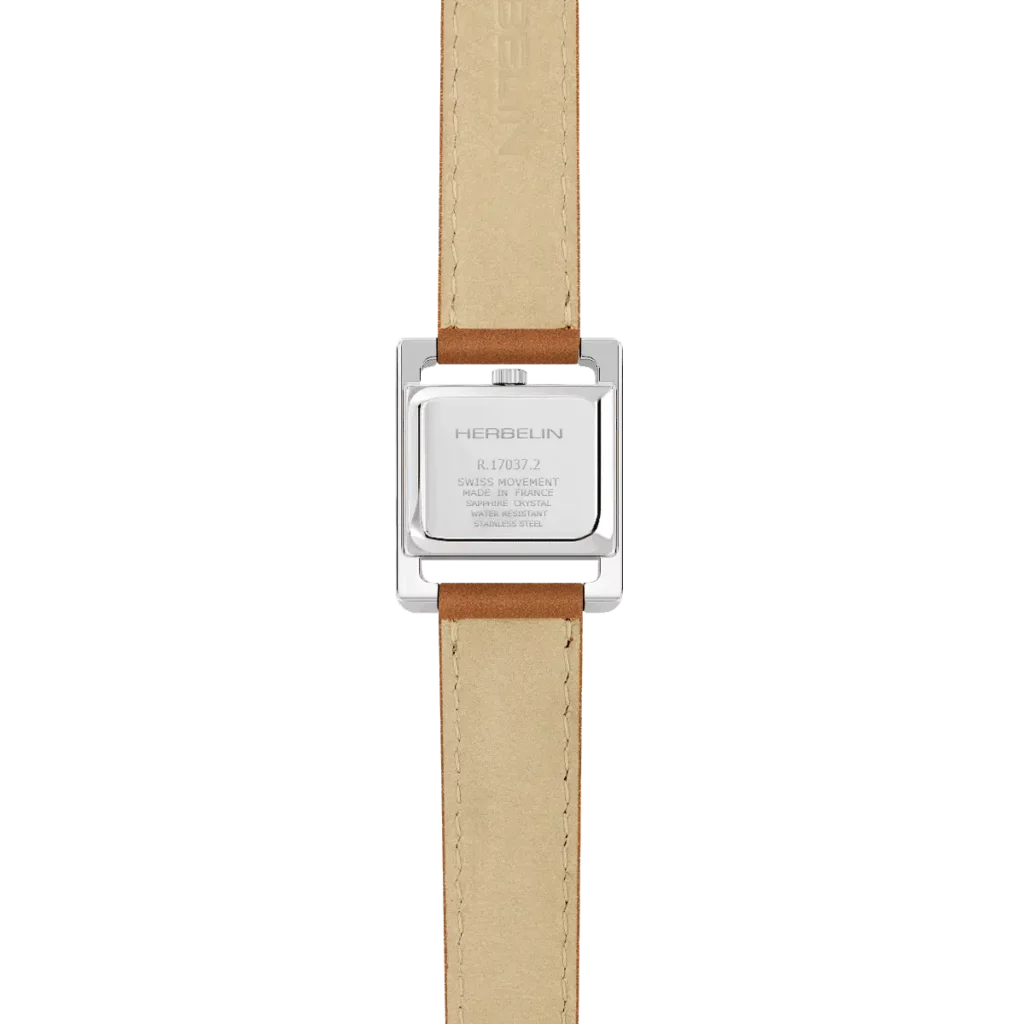 dos montre herbelin bracelet marron cadran chiffre romain