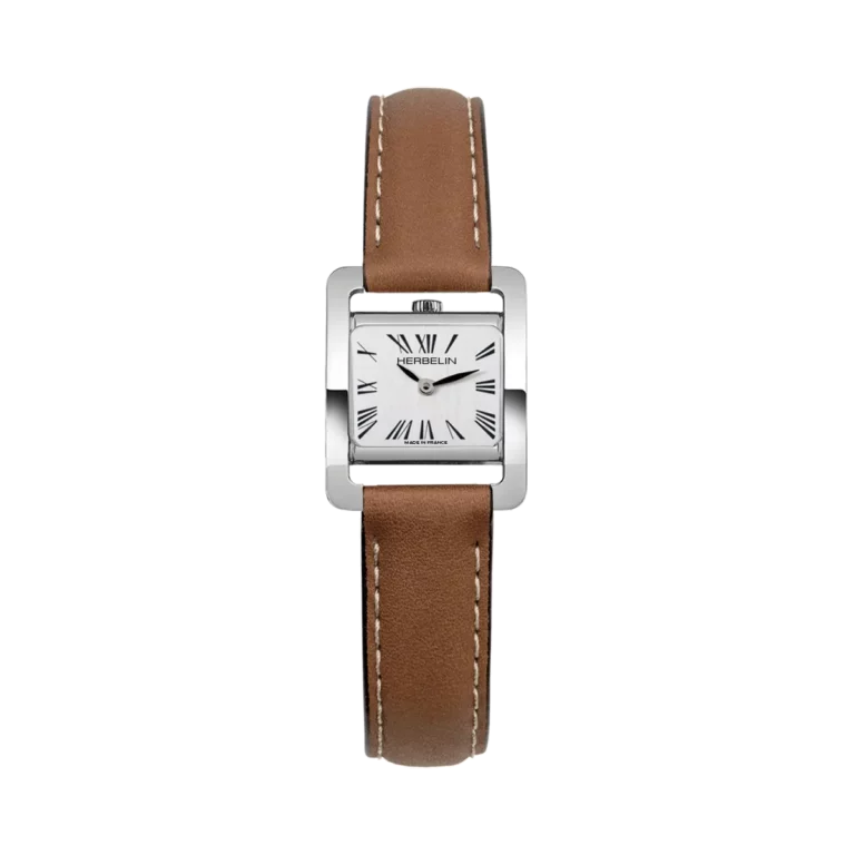 montre herbelin bracelet marron cadran chiffre romain